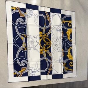 Hermes Navy and Gold Scarf